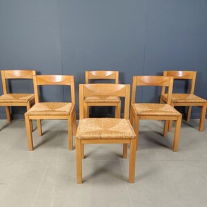 Vintage oak and wicker dining chairs, 1960s - brutalist dining chairs - vintage dining chairs - oak dining chairs