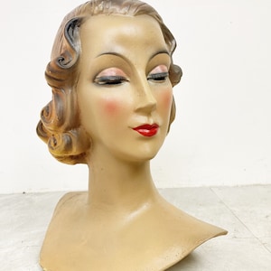 Mannequin Head Hat and Wig Stand Hand Painted Vintage Style Retro