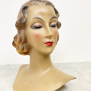 Vintage mannequin head - mannequin display - art deco - milinery stand - shop display - plaster head