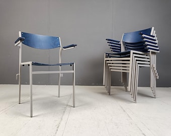 Minimalist Metal and Plywood Stackable Armchairs by Gijs Van Der Sluis, Set of 6 - vintage stacking chairs - school chairs
