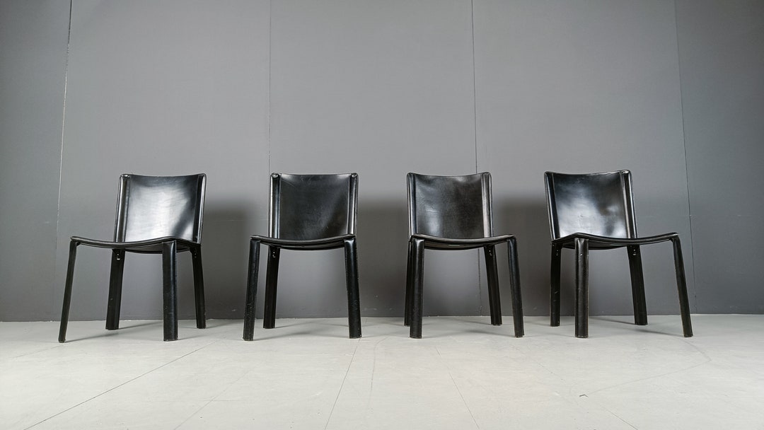 Vintage Black Leather Dining Chairs by Cidue, Set of 4 1980s Vintage ...