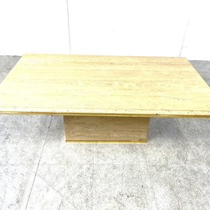 Vintage travertine and brass coffee table by Fedam, 1970s - travertine coffee table - brass coffee table - hollywood regency coffee table