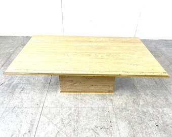 Vintage travertine and brass coffee table by Fedam, 1970s - travertine coffee table - brass coffee table - hollywood regency coffee table