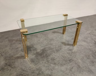 Brass and glass coffee table, 1980s - vintage brass coffee table - vintage coffee table - peter ghyczy style coffee table