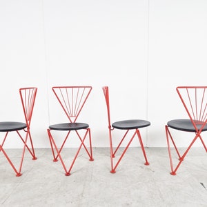 Vintage red metal dining chairs, 1980s - jozef hoffmann dining chairs - vintage dining chairs - postmodern chairs