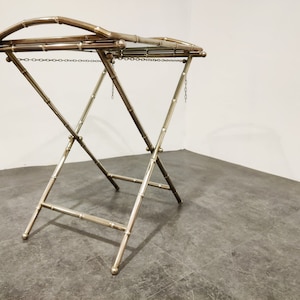 Mesa plegable vintage de imitación de bambú, década de 1950 - Mesa auxiliar de imitación de bambú - Mesa auxiliar francesa antigua - Mesa auxiliar de vidrio