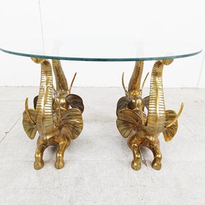 Vintage brass elephant coffee table, 1970s - hollywood regency coffee table - mid century coffee table - sculptural coffee table