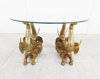 Vintage brass elephant coffee table, 1970s - hollywood regency coffee table - mid century coffee table - sculptural coffee table