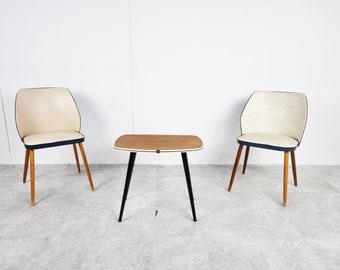 ミッドセンチュリー チーク材フレーム ラウンジチェア（新品張地付き