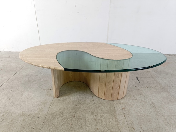 Travertine and glass coffee table deals