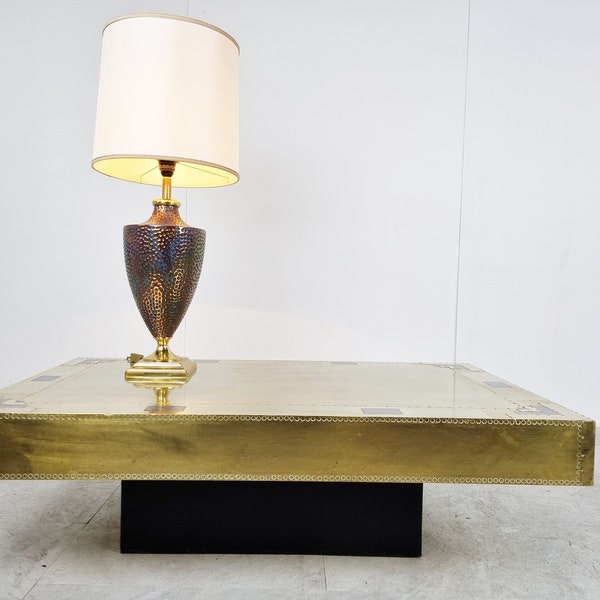 Xxl table lamp by Maison Le Dauphin, 1970s - large vintage table lamp - ceramic table lamp - brass table lamp - regency table lamp