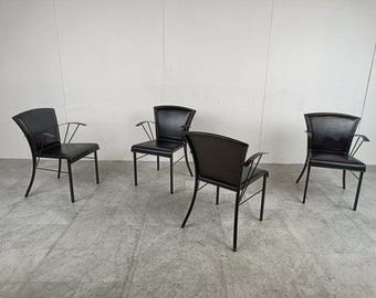 Vintage schwarze Leder Esszimmerstühle von Arrben, 1980er Jahre - Vintage Leder Esszimmerstühle - Design Esszimmerstühle - italienische Stühle