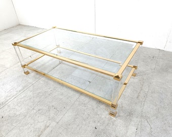 Brass and lucite coffee table, 1970s - brass coffee table - mid century hollywood regency coffee table