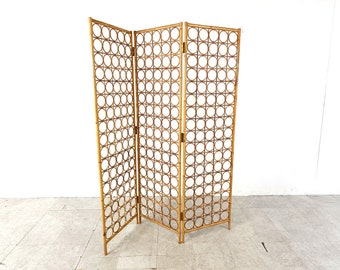 Bamboo room divider or folding screen, 1970s - vintage room divider - large room divider - vintage paravent