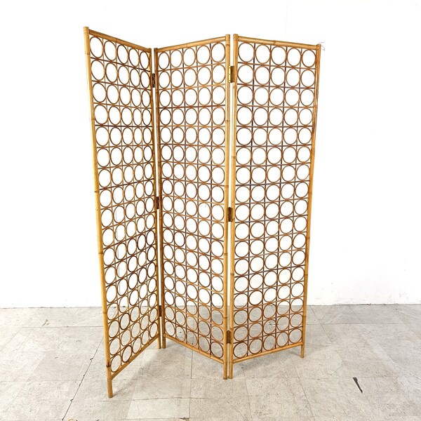 Bamboo room divider or folding screen, 1970s - vintage room divider - large room divider - vintage paravent