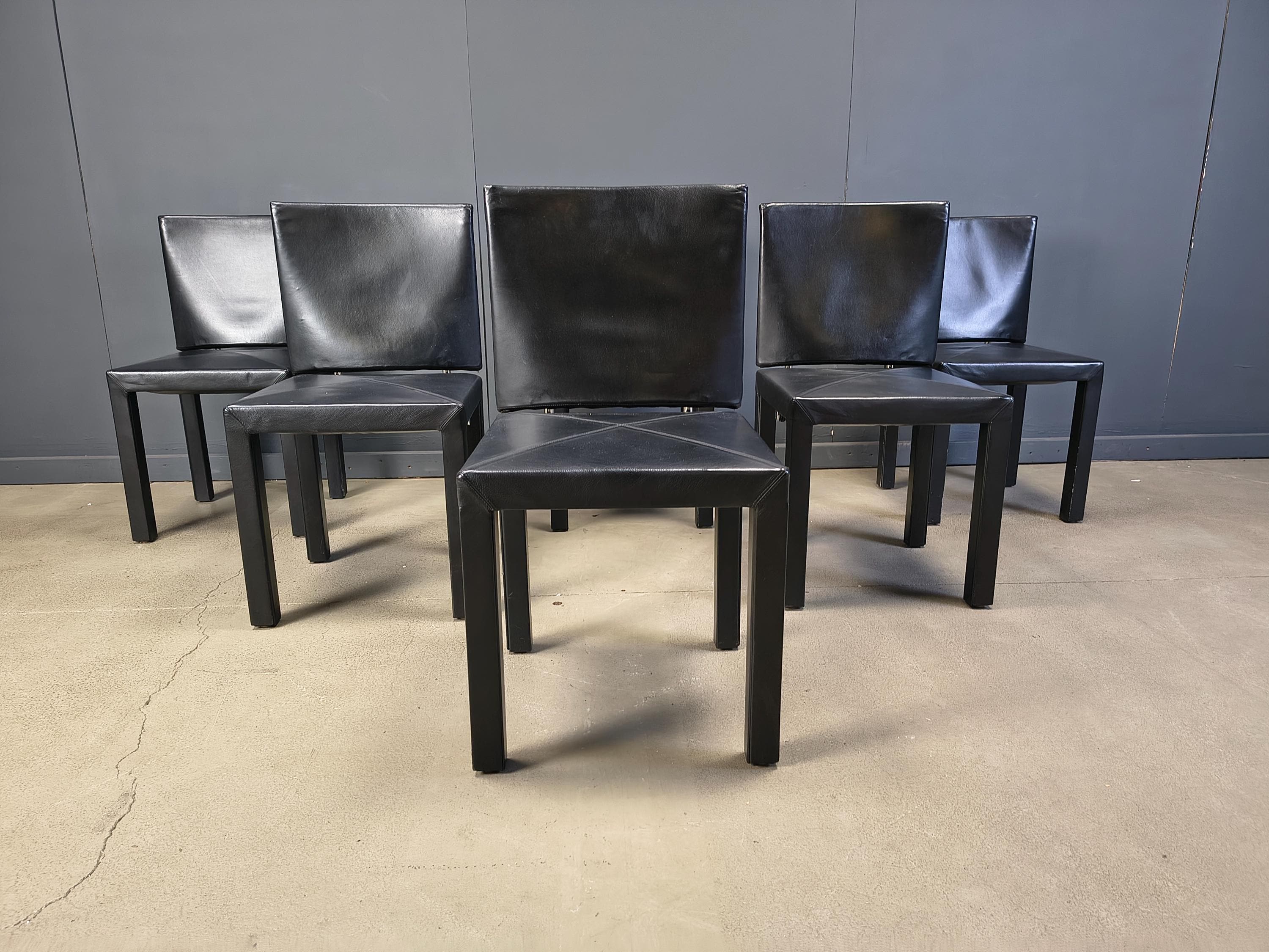 Ensemble De 6 Chaises Salle À Manger Arcadia Par Paolo Piva Pour B& B Italia - Design Italien Vintage Chaise En Cuir