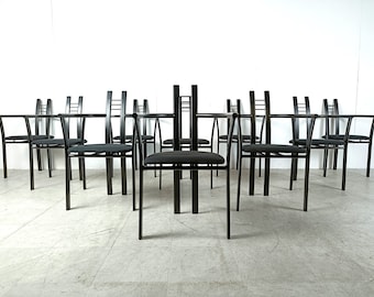 Postmodern Italian dining chairs with armrests, 1980s, Set of 10 - vintage dining chairs - italian dining chairs - black dining chairs