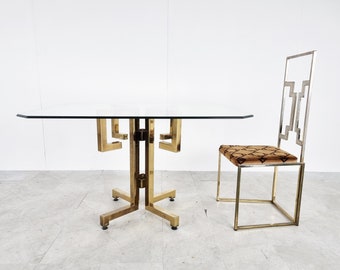 Geometrical brass dining table, 1970s - hollywood regency dining table - brass dining table - gold dining table