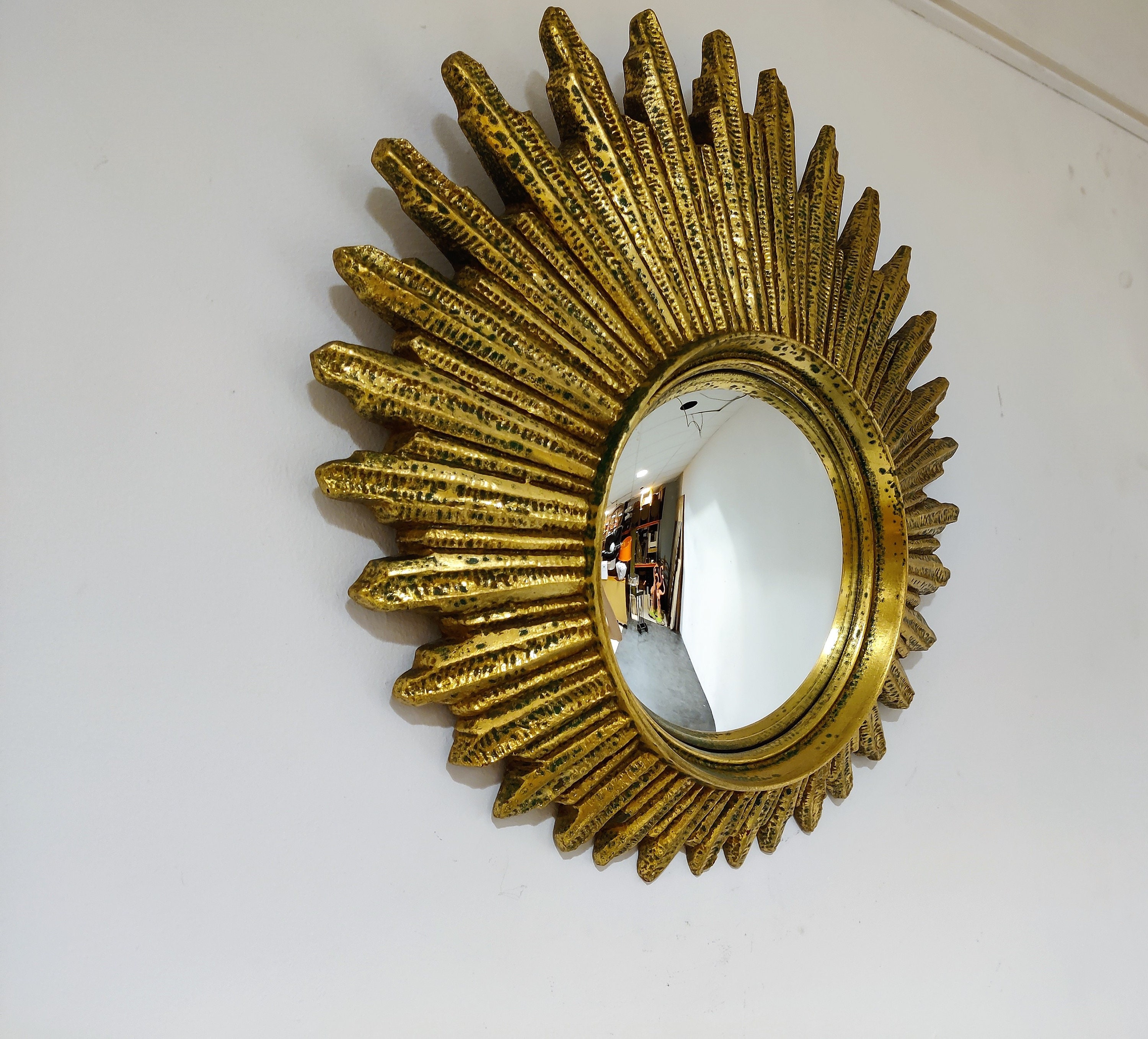 Mid Century goldener Sunburst Spiegel, 1960er Jahre vergoldete Sunburst  Spiegel Vintage Butler Spiegel Vintage Konvex Spiegel goldener Spiegel -  .de