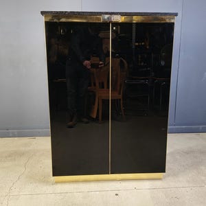 Black lacquer and marble Maison Jansen style bar, 1970s - hollywood regency bar cabinet - vintage cabinet - vintage bar cabinet