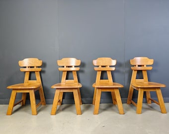 Vintage dutch brutalist oak dining chairs, 1960s  - vintage wooden chairs- brutalist chairs- mid century dining chairs - vintage chairs