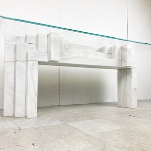 Large vintage white marble console table Italy, 1980s - vintage marble console - marble console table - hall table