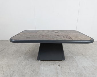 Paul Kingma attributed coffee table, 1980s - brutalist coffee table - slate coffee table - metal and stone tbale - kingma coffee table