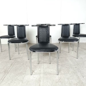 Vintage chromen postmoderne eetkamerstoelen, jaren 80 - vintage zwarte eetkamerstoelen - vintage design eetkamerstoelen - postmodernistische stoelen