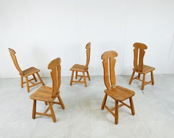 Vintage dining chairs by Depuydt, Belgium, set of 5 - 1960s - brutalist dining chairs  - high back oak chairs - brutalist design