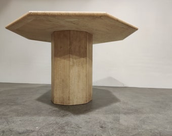 Mesa de comedor travertino italiano octogonal 1970s - mesa de comedor de piedra italiana - mesa de comedor octogonal - mesa de mármol - mesa de comedor vintage