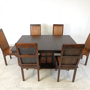 Mid century bamboo high back dining chairs with table, 1960s - rattan dining chairs - vintage dining chairs - bamboo dining chairs
