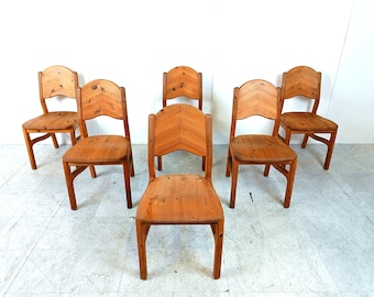 Vintage pine wood dining chairs - 1970s - mid century dining chairs - pine dining chairs