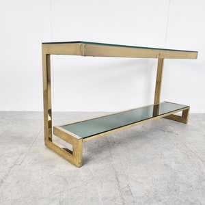 Belgochrom console table 1970s - hollywood regency console tables - smoked glass table - glass console table - brass console table