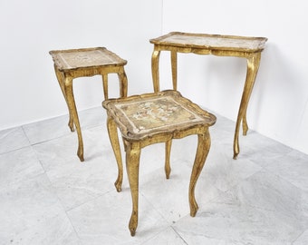 Florentijnse nettentafels van Fratelli Paoletti, jaren 1950 - italiaanse vergulde houten bijzettafels - antieke bijzettafels - neoklassieke tafels