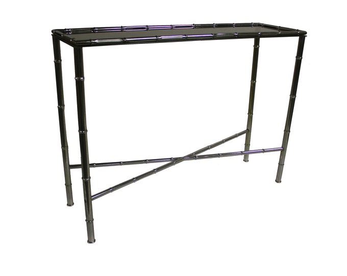 Faux Bamboo Console Table in Chrome, 1960s Hollywood Regency Chrome