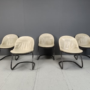 Gastone Rinaldi &#39;Pascale&#39; Dining chairs, 1970s - set of 5 - vintage italian chairs - metal wire chairs - vintage leather dining chairs