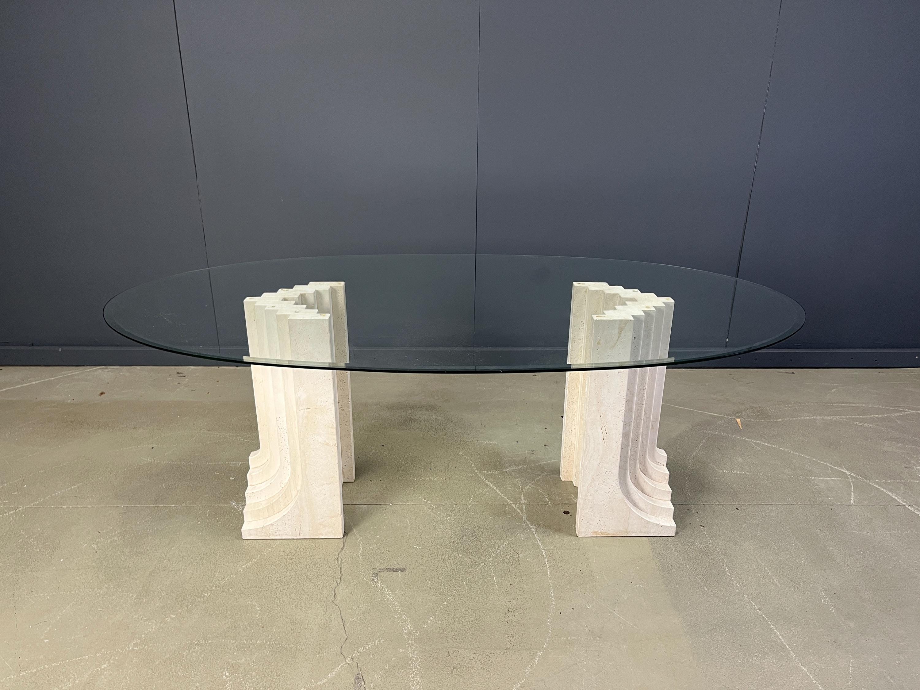 Table À Manger Vintage En Travertin De Style Carlo Scarpa, Années 1970 - Table Ovale Verre