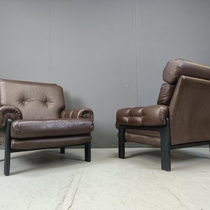 Pair of leather armchairs made in Denmark, 1960s - vintage leather amrchair - pair of armchairs