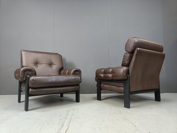 Pair of leather armchairs made in Denmark, 1960s - vintage leather amrchair - pair of armchairs