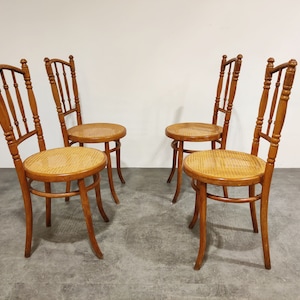 Set of 4 vintage bistro Chairs, 1950s - antique dining chairs - bentwooden dining chairs - vintage rattan dining chairs - thonet chairs