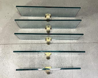 Wall mounted shelves by Peter Ghyczy, 1970s - brass and glass shelve - vintage glass rack - wall mounted glass shelve