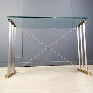 Console table by Peter Ghyczy, 1970s - vintage console table - hollywood regency console table - brass console table