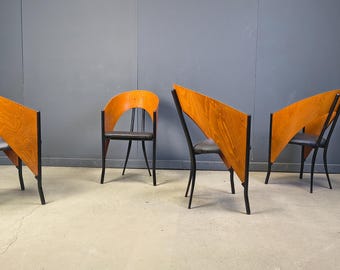 Postmodern spanish dining chairs, 1980s - set of 4 - vintage design dining chairs - wooden dining chairs - starck dining chairs