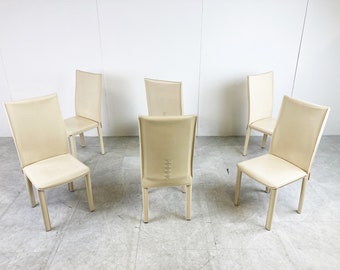 Vintage Esszimmerstühle von Arper Italien, 1980er Jahre - Vintage weiße Leder Esszimmerstühle - Designer Sessel - Leder Esszimmerstuhl - Italienische Stühle