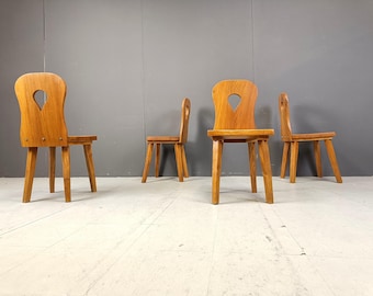 Vintage brutalist dining chairs, set of 4 - 1960s - vintage wooden chairs- brutalist chairs- mid century dining chairs - vintage chairs