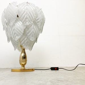 Vintage murano leaf table lamp, 1970s -  glass table lamp - brass table lamp - vintage table lamp - large table lamp