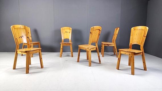 Vintage Pine Wood Dining Chairs 1970s Mid Century Dining Chairs Pine Dining Chairs Etsy