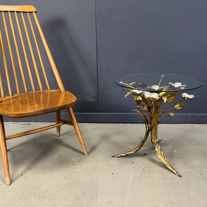 Vintage gilt metal flower side table, 1960s - hollywood regency side table - vintage side table - golden side table