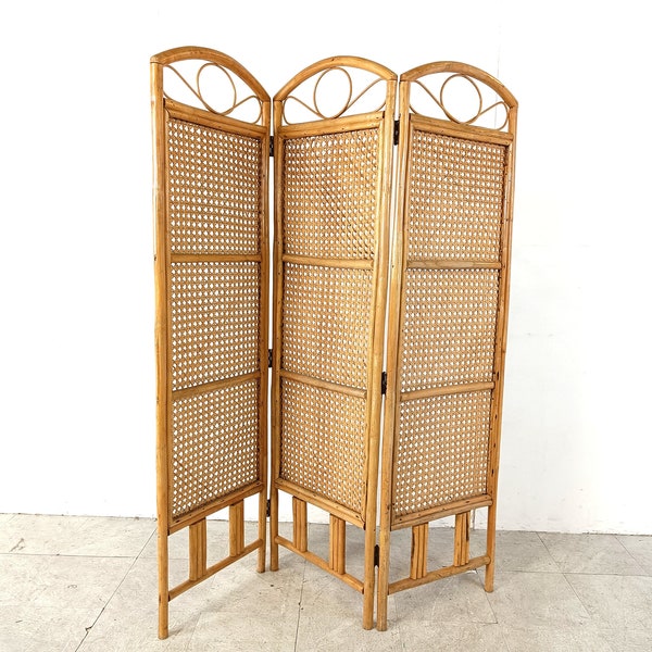 Bamboo room divider or folding screen, 1970s - vintage room divider - large room divider - vintage paravent