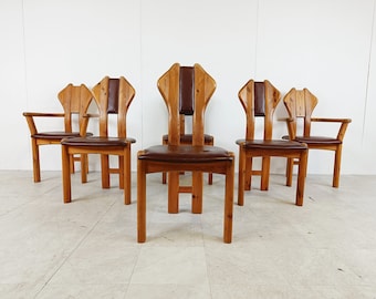 Vintage pine wood dining chairs - 1970s - mid century dining chairs - pine dining chairs